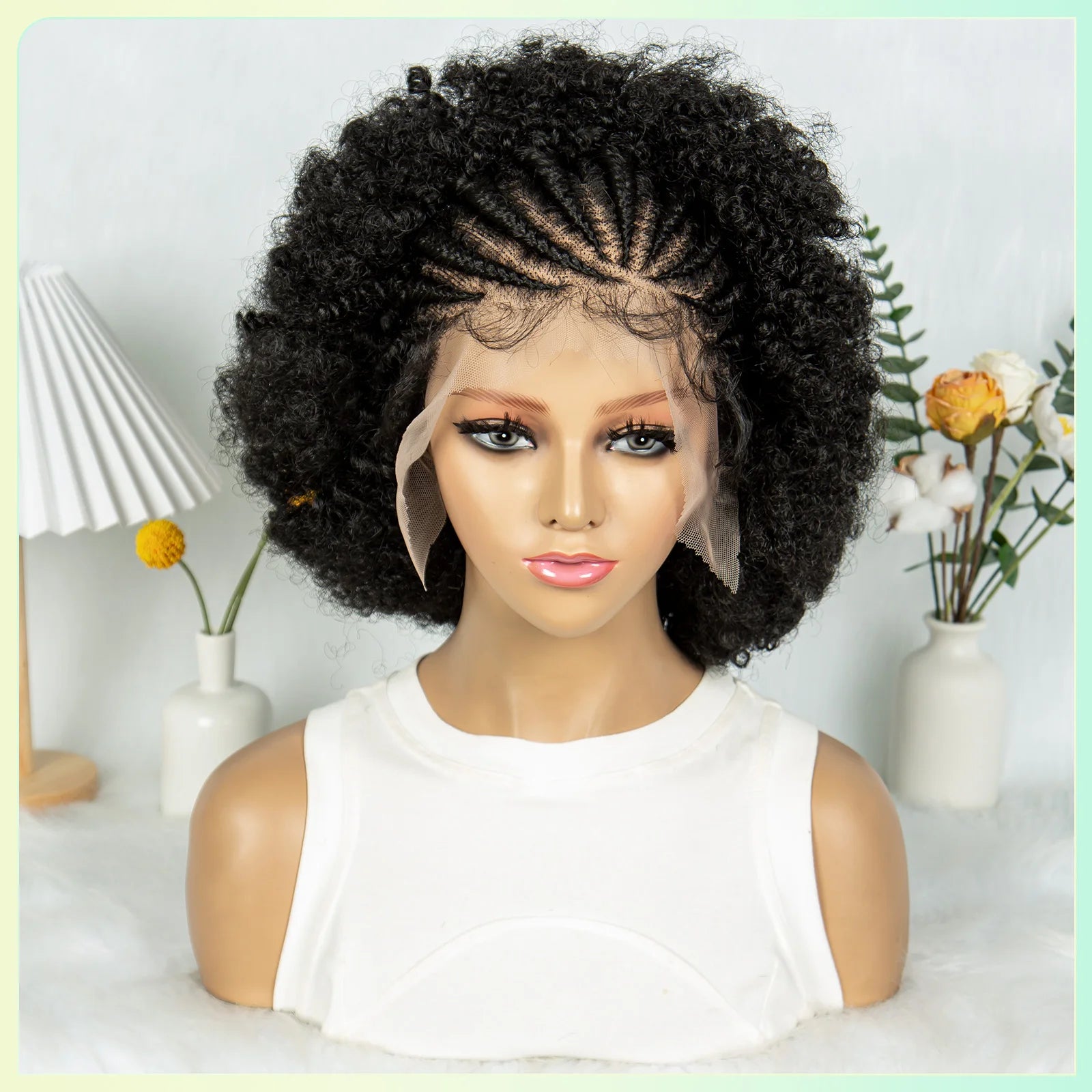 Afro Kinky Curly Braided Wigs With Baby Hair Synthetic Curly Braided Wig With Cornrow Braids Full Lace Braided Wigs for Women