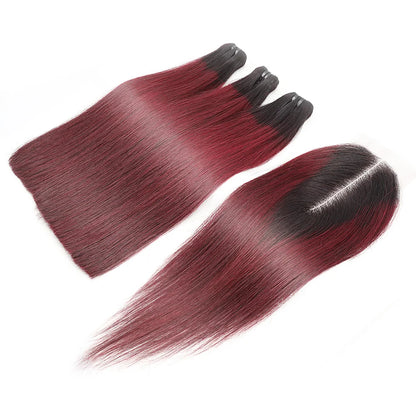 Bone Straight Vietnam Raw Human Hair 3 Bundles with Closure 12a Super Double Drawn Bundles 2x6 Lace Kim K Brown OT1B99j Burgundy