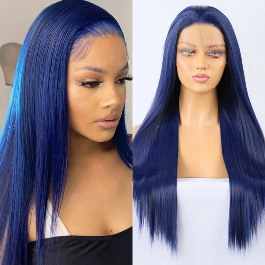 Blue Wig Straight Synthetic Lace Front Wig Glueless Wigs Ready to Wear Long Blue Hair Wig Synthetic Hair Lace Wigs for Women