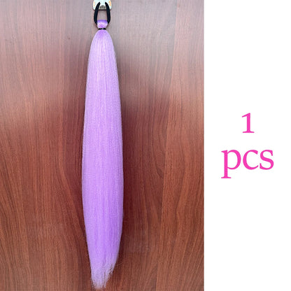 Synthetic Colorful Ponytail Extension 2Pcs Long Straight DIY Braided Pony Tail Hairpiece with Rubber Band Women Hair Accessories