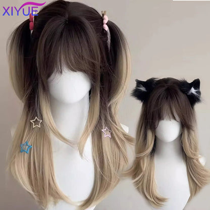 synthetic Wig Headband Wig Big Waves Siamese Cat Gradient Long Curly Hair Air Bangs Imitation Full Real Human Hair Cosplay Wig