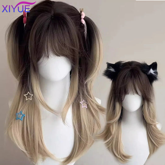 synthetic Wig Headband Wig Big Waves Siamese Cat Gradient Long Curly Hair Air Bangs Imitation Full Real Human Hair Cosplay Wig