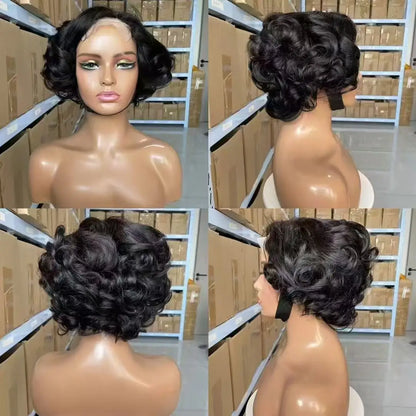 100% Malaysia Hair 300 Density Double Drawn P4 27 Ombre Highlight Bouncy Wave Wear and Go 4x4 Glueless Human Hair Bob Curly Wigs