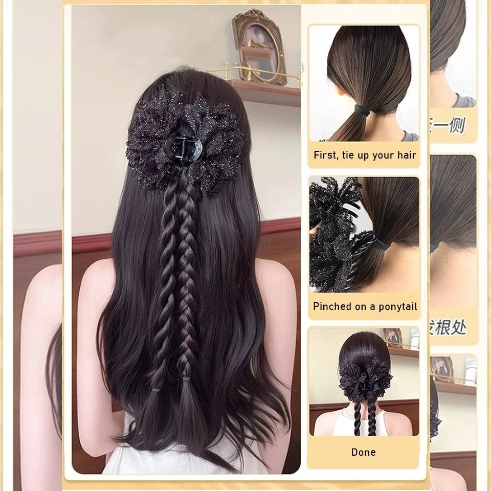 Ponytail Extension Bow Claw Curly Wavy Clip in Hairpiece Ponytail Hair Extensions Long Pony Tail Synthetic for Women Girl Daily