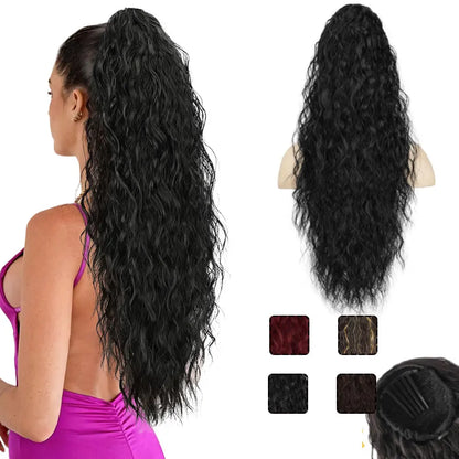 32inch Curly Wavy Ponytail Hair Extension For Women Drawstring Ponytail Hairpieces Synthetic Fake Horse Tail Black