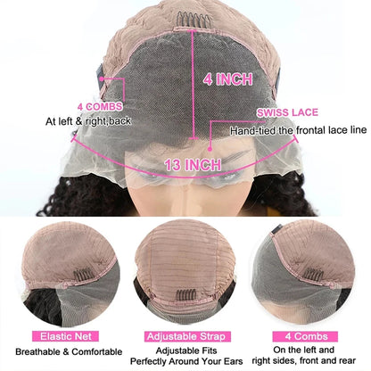 Mongolian Kinky Curly Human Hair Wigs Deep Curly HD Transparent Lace Frontal Wigs For Black Women Curly Remy Hair Wigs