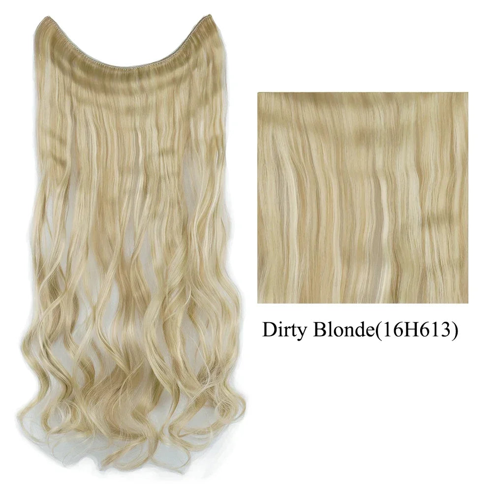 22'' 26'' Long Straight Blonde Synthetic Halo Hair Extensions Fish Line Invisible Hairpiece Extension Fake Hair for Girls
