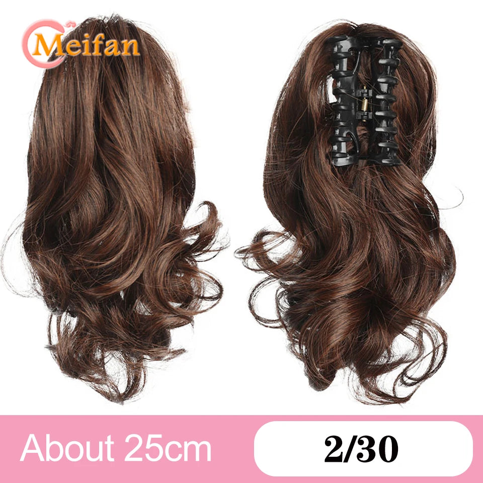 Ponytail Extension Synthetic Long Claw Curly Ponytail Mixed Blonde Clip in Hair Extension Natural Looking Hairpiece for Women