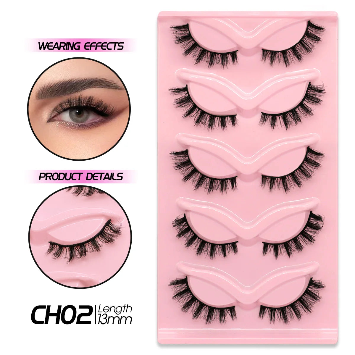 GROINNEYA Cat Eye Effect Natural 5/10 Pairs Elongated eye tail Lashes Look Soft Wispy Mink Eyelashes Full Strip Lashes Extension