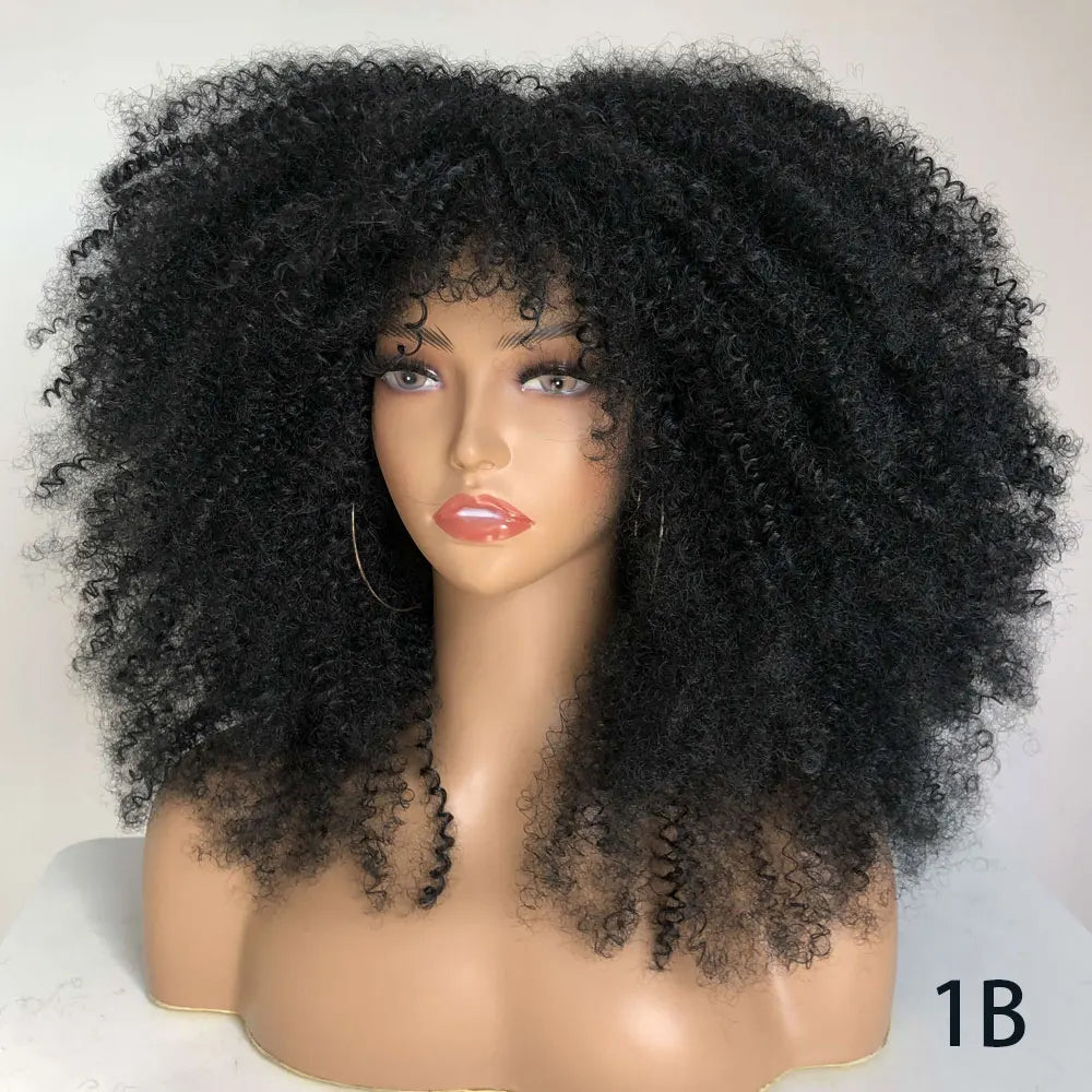 Afro Curly Wigs With Bangs For Black Women Burgundy Wig Synthetic Wine Red Hair Ombre Brown Blonde Cosplay Wig