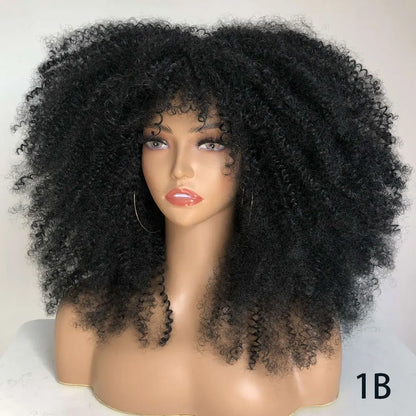 Afro Curly Wigs With Bangs For Black Women Burgundy Wig Synthetic Wine Red Hair Ombre Brown Blonde Cosplay Wig