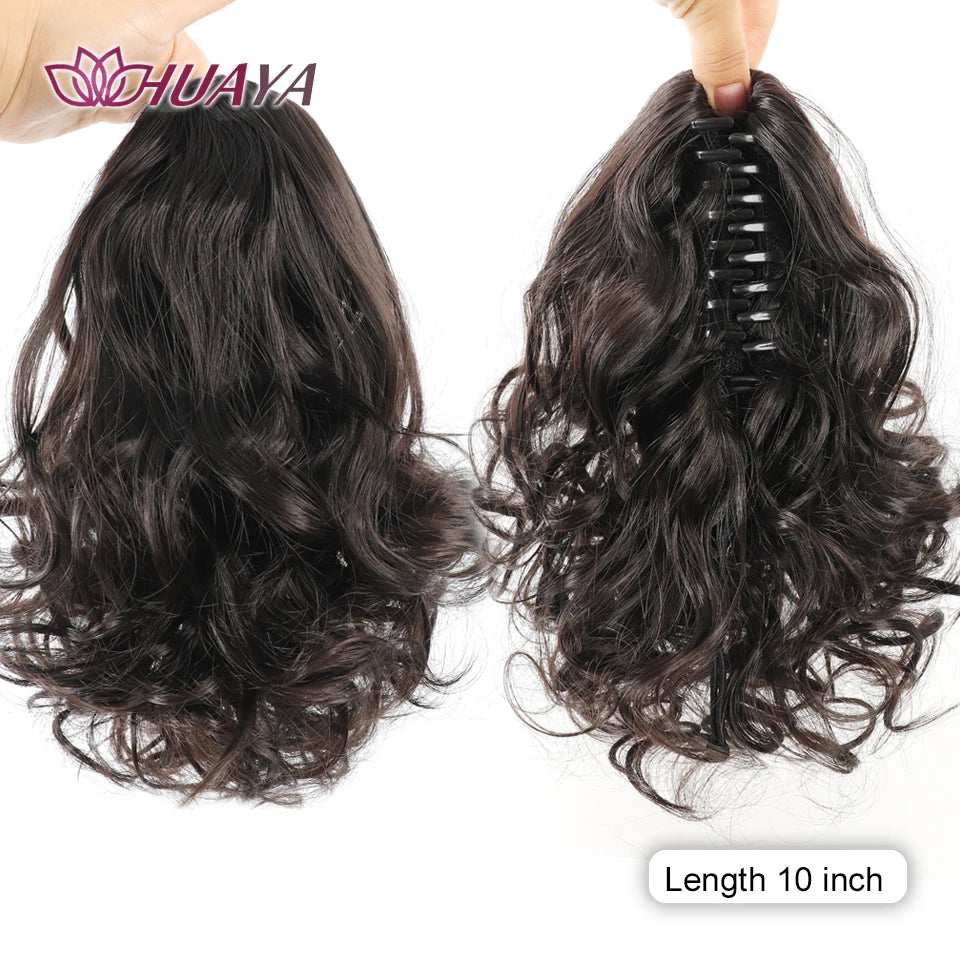 Synthetic Ponytail Extension, 10" Short Claw Clip in Pony Tails Hair Extensions Curly Wavy Ponytail Hairpieces for Women Black