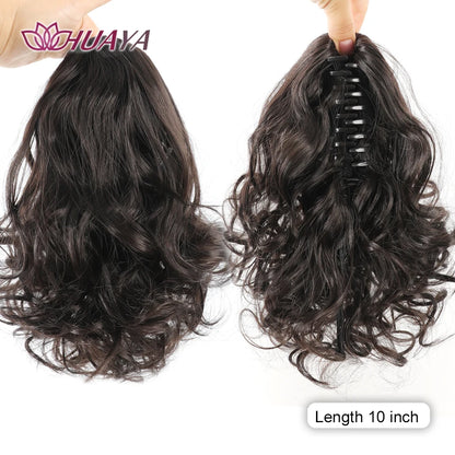Synthetic Ponytail Extension, 10" Short Claw Clip in Pony Tails Hair Extensions Curly Wavy Ponytail Hairpieces for Women Black