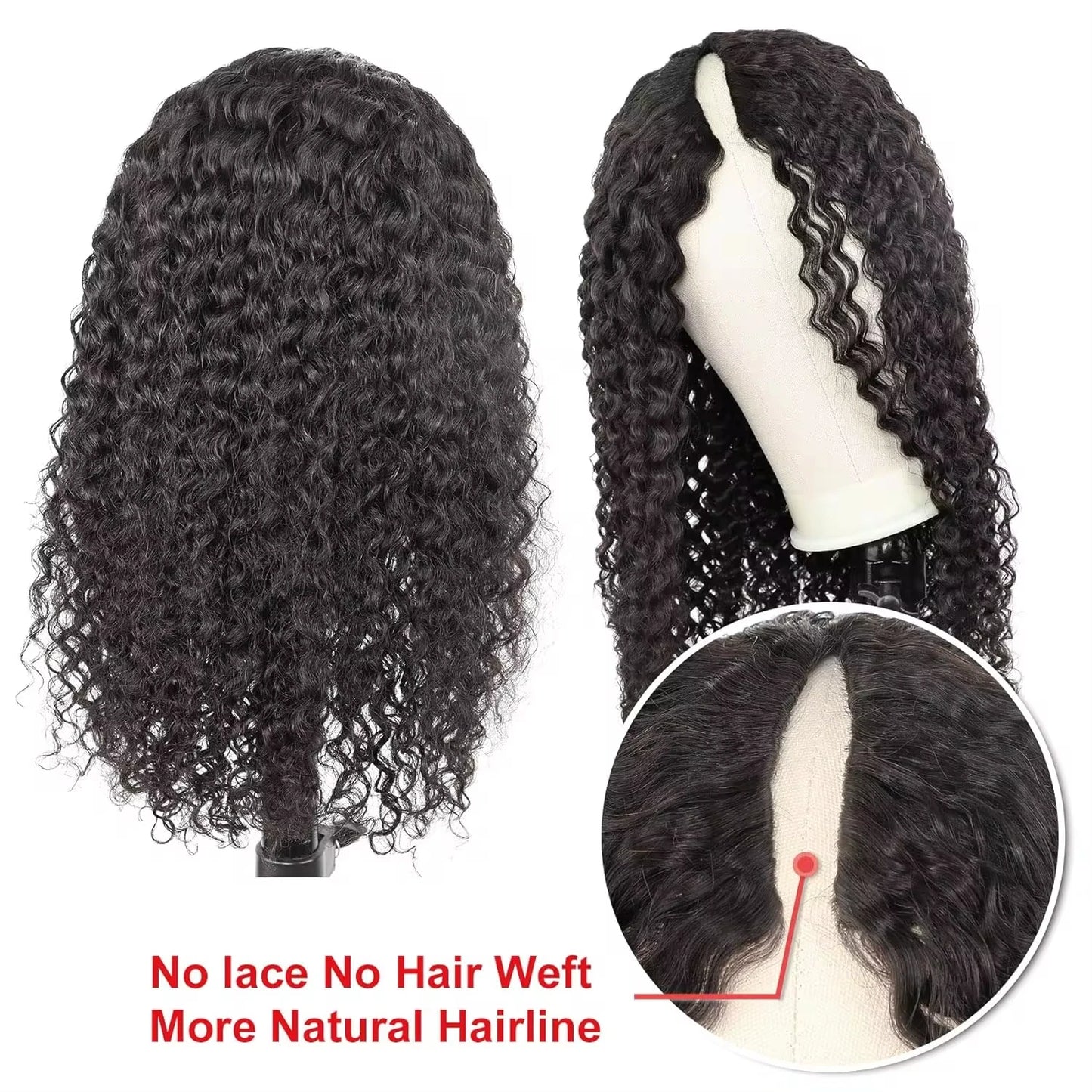 Curly V Part Wig Human Hair 180% V Part Human Hair Wigs for Women Brazilian Remy Water Wave V Part Wig on Sale