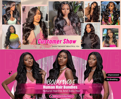 Human Hair Bundles with Closure Body Wave Brazilian Virgin Human Hair Weave 3 Bundles with 4x4 Lace Closure Natural Black Color