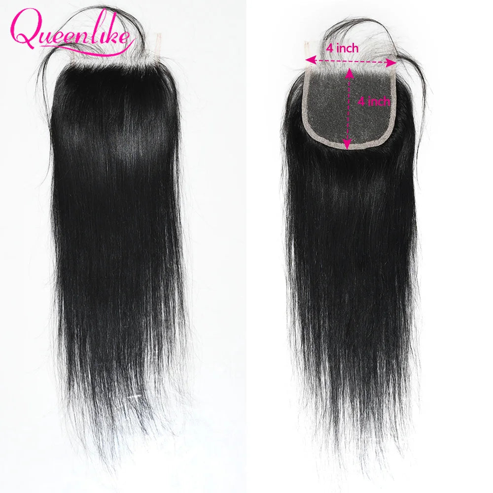 Queenlike 4x4/5x5/6x6 Straight Lace Closure 13x4 Frontal Closure Only Preplucked 100%Brazilian Human Hair Transparent Swiss Lace