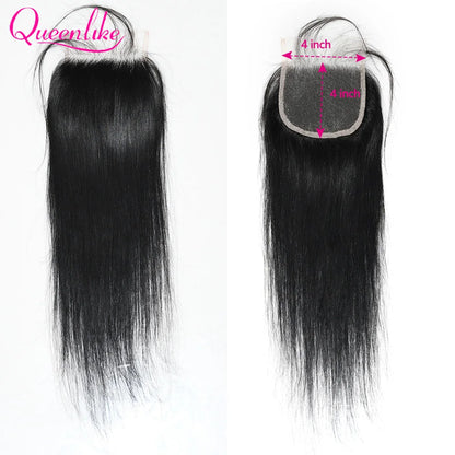 Queenlike 4x4/5x5/6x6 Straight Lace Closure 13x4 Frontal Closure Only Preplucked 100%Brazilian Human Hair Transparent Swiss Lace