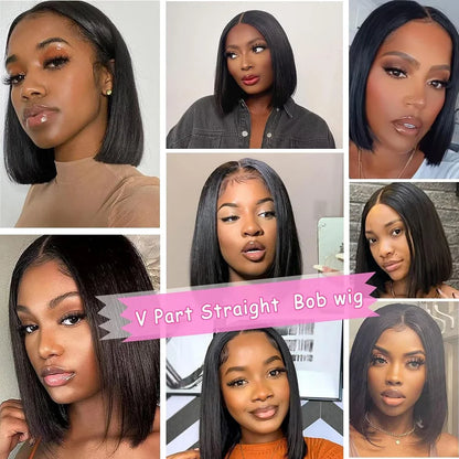V Part Wig Human Hair Bob Wig for Black Women Brazilian Remy Straight Human Hair U Part Wig Beginner Friendly No Glue No Sew in