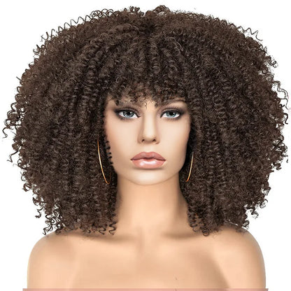 Short Afro Kinky Curly Wig With Bangs For Black Women Synthetic Ombre Glueless Colorful Wig Cosplay Party Halloween Wigs
