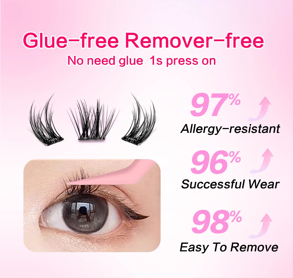 FindLove 5D Glue Free Eyelash No Glue Needed 11-12mm Lashes W Shape Self Adhesive Reusable Long Lasting Pre Glued Lash Makeup