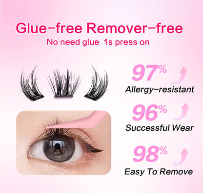 FindLove 5D Glue Free Eyelash No Glue Needed 11-12mm Lashes W Shape Self Adhesive Reusable Long Lasting Pre Glued Lash Makeup