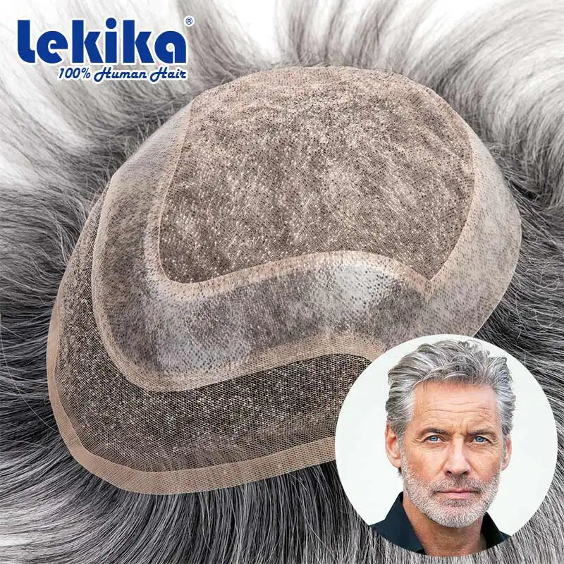 Men Wig Natural Haline Lace Front with Mono Top 6" Men's Capillary Prothesis Durable Toupee Men Wigs For Man Virgin Hair Toupee