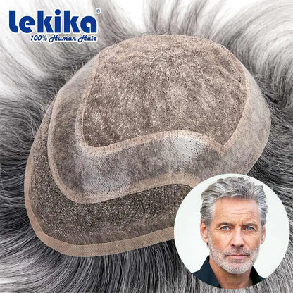 Men Wig Natural Haline Lace Front with Mono Top 6" Men's Capillary Prothesis Durable Toupee Men Wigs For Man Virgin Hair Toupee