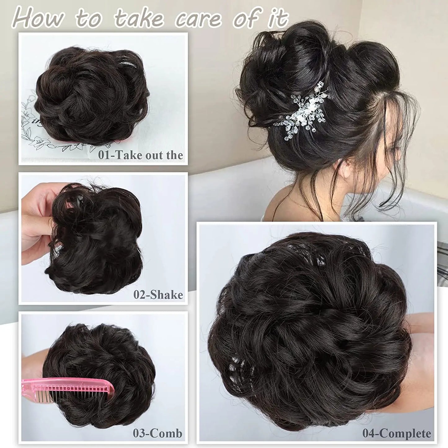 Messy Bun Hair Piece Claw Hair Bun Wig Clipped In Claw Hair Natural Wavy Curly Comb Synthetic Wig For Female