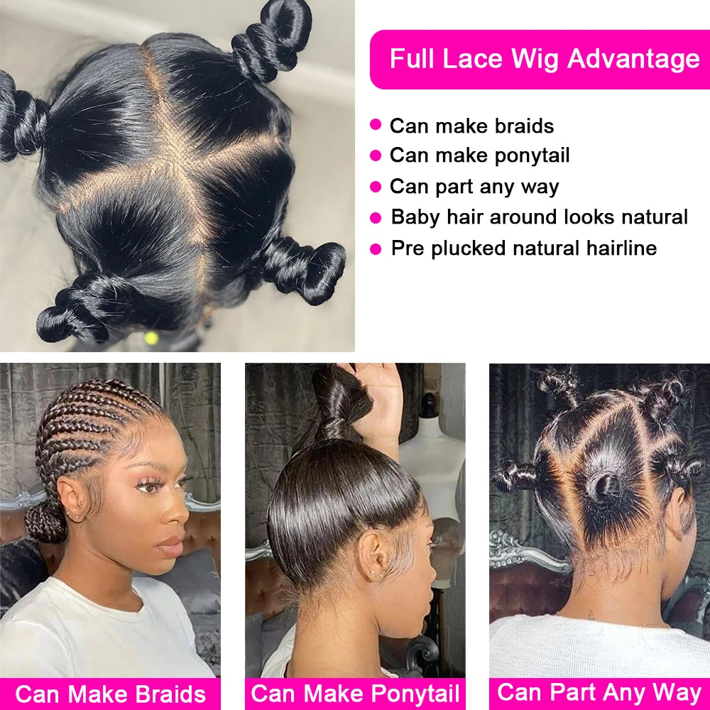 HD Full Lace Human Hair Wigs Straight Wig Brazilian Pre Plucked Remy Hair Natural Black Color Wigs On Sale Clearance