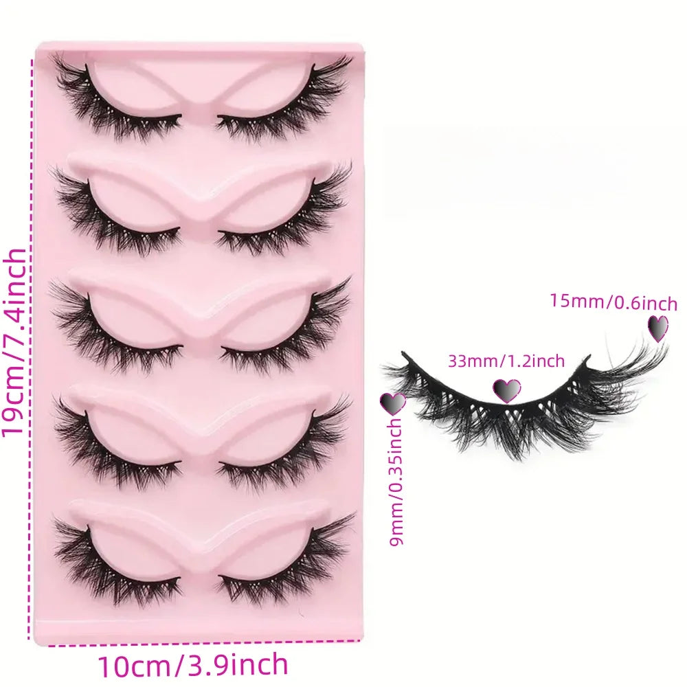 5pairs 3D Cat Eye Lashes Faux Eyelashes Natural Long Full Strip Lashes Winged End Eye Elongated Fake Lashes Soft Eyelashes