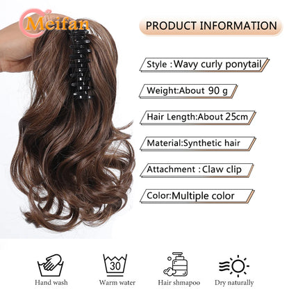 Ponytail Extension Synthetic Long Claw Curly Ponytail Mixed Blonde Clip in Hair Extension Natural Looking Hairpiece for Women
