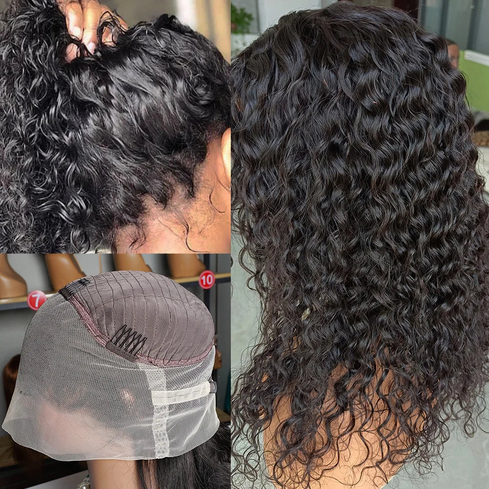 360 Lace Frontal Wigs Remy Human Hair Wig for Women Water Wave Curly Natural Black Color Baby Hair Transparent Lace Wigs Bobbi