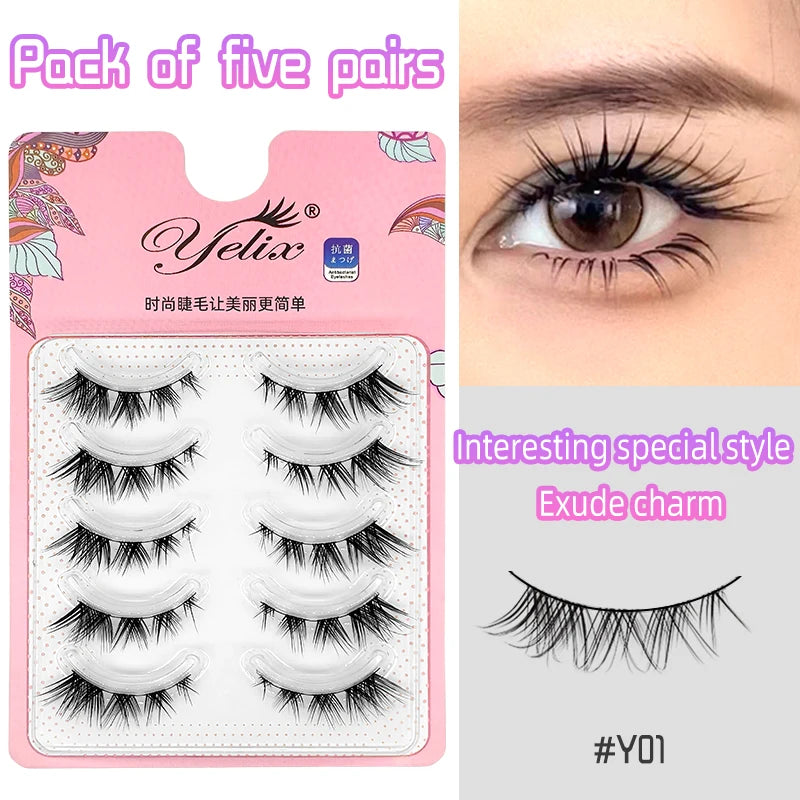 Yelix Manga Lashes With Clear Band Natural Eyelashes Spiky Asiatic Eye Soft Wispy Lashes 2024 Girl Group False Lashes