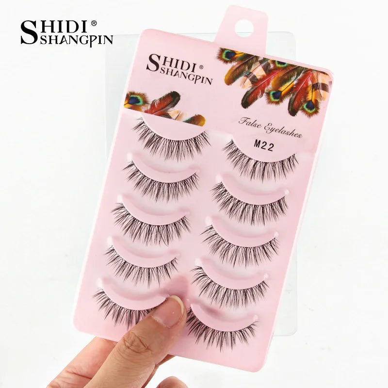 Manga Lashes 5 Pairs Anime Cosplay Faux Mink Lashes Korean Natural short Full Strip Lashes Clear Band Soft Eyelashes Extension