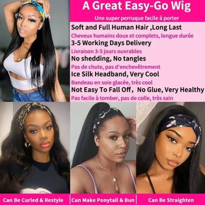 Headband Wig 100% Brazilian Human Hair Curly Wigs Easy To Install Water Wave Real Human Hair Wigs 180% Density