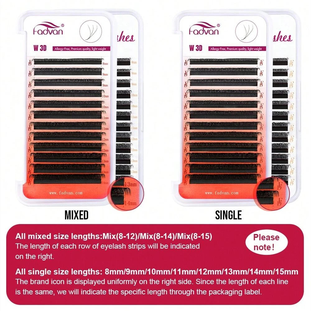 FADVAN 3D-W C/D/M Classic Style W Shape Fan Lashes Extensions Natural Soft Black Style Eyelashes Faux Mink Individual Eyelash