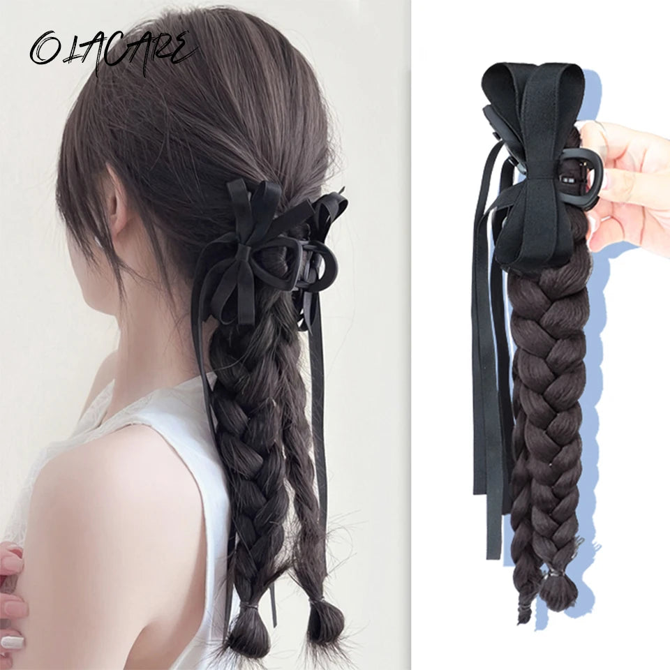 Ponytail Extension Bow Claw Curly Wavy Clip in Hairpiece Ponytail Hair Extensions Long Pony Tail Synthetic for Women Girl Daily