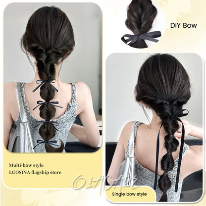 Ponytail Extension Bow Claw Curly Wavy Clip in Hairpiece Ponytail Hair Extensions Long Pony Tail Synthetic for Women Girl Daily