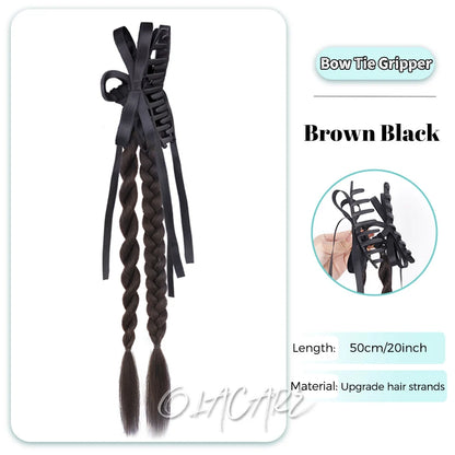 Ponytail Extension Bow Claw Curly Wavy Clip in Hairpiece Ponytail Hair Extensions Long Pony Tail Synthetic for Women Girl Daily