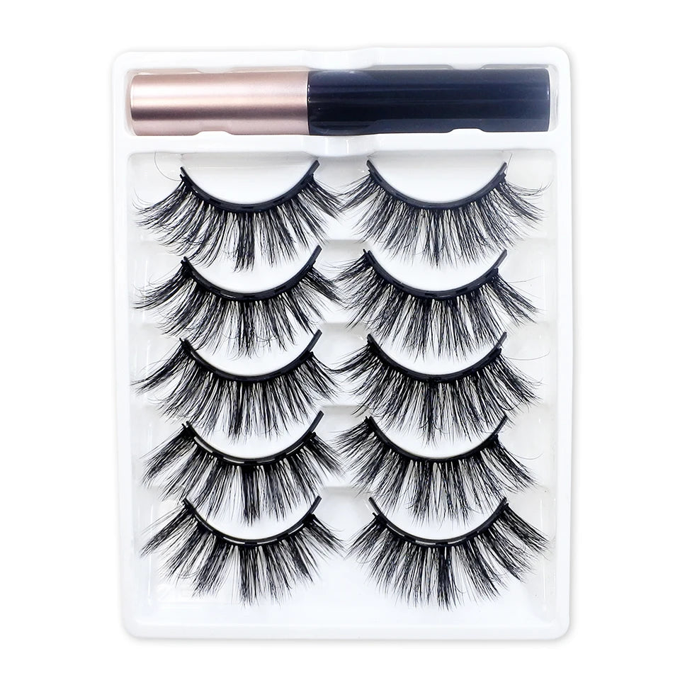 REDSIREN 5Pairs Magnetic Eyelashes With Eyeliner Reusable Thick Natural Eye Lashes New 5Piece Magnet False Eyelashes