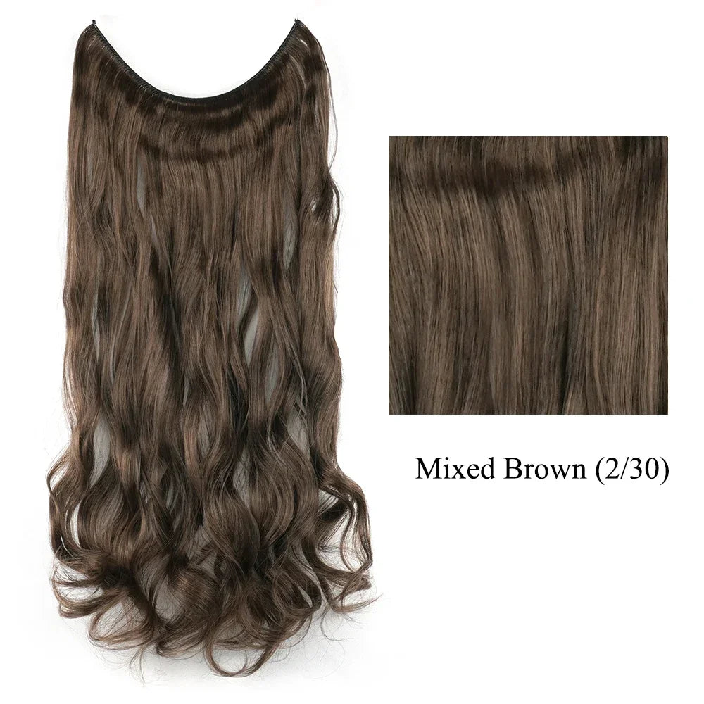 22'' 26'' Long Straight Blonde Synthetic Halo Hair Extensions Fish Line Invisible Hairpiece Extension Fake Hair for Girls