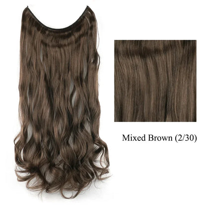 22'' 26'' Long Straight Blonde Synthetic Halo Hair Extensions Fish Line Invisible Hairpiece Extension Fake Hair for Girls