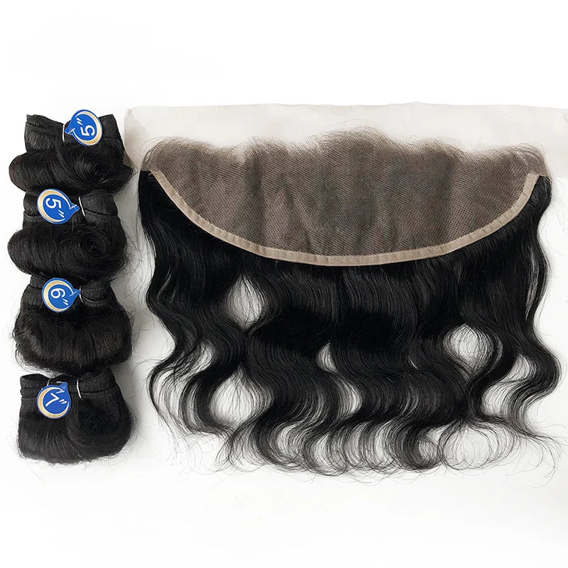 Human Hair Bundles with Body Wave Frontal Ombre Brazilian Curly Weaving Bundles with Closure Frontal 13x4 HD Transparent Lace