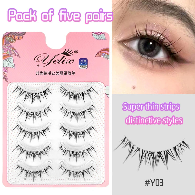 Yelix Manga Lashes With Clear Band Natural Eyelashes Spiky Asiatic Eye Soft Wispy Lashes 2024 Girl Group False Lashes