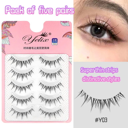 Yelix Manga Lashes With Clear Band Natural Eyelashes Spiky Asiatic Eye Soft Wispy Lashes 2024 Girl Group False Lashes