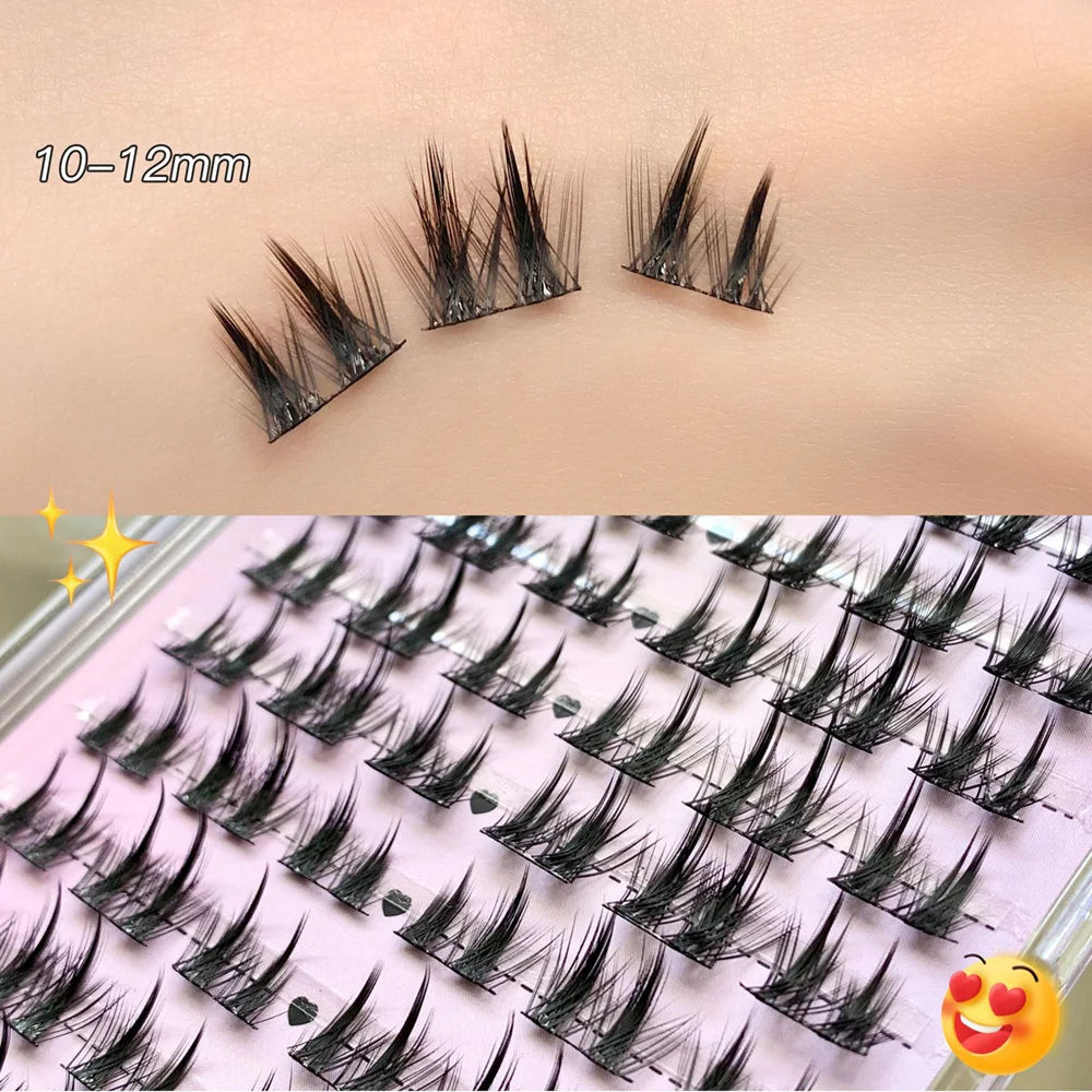 Cat Eye Individual Lashes Ultra-Large Wispy Thin Band Individual Cluster Lashes Kit for Self Application BQI Diy Lash Extensions