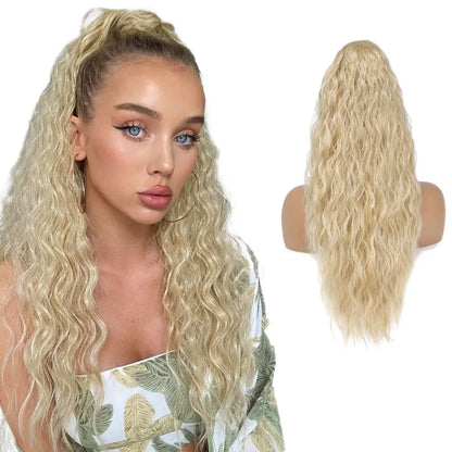 32inch Curly Wavy Ponytail Hair Extension For Women Drawstring Ponytail Hairpieces Synthetic Fake Horse Tail Black