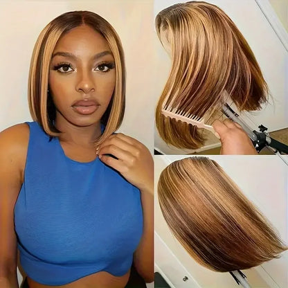100% Human Hair Wigs 13x4 Lace Human Hair Lace Frontal Wig Ready Wear Bob Wigs 220Density For Black Women 4/27 Color Gold