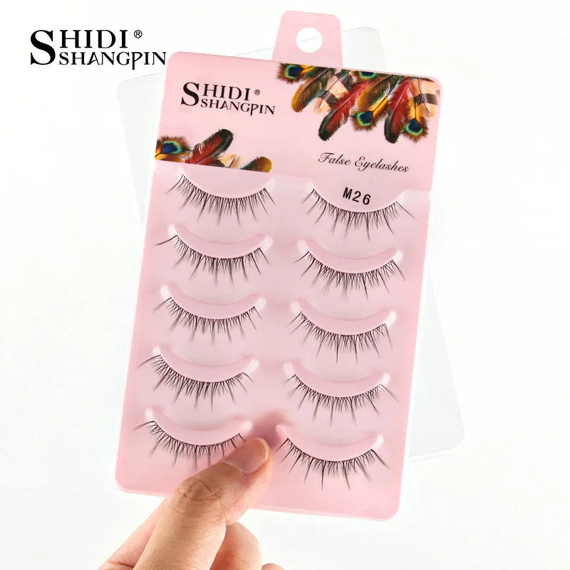 Manga Lashes 5 Pairs Anime Cosplay Faux Mink Lashes Korean Natural short Full Strip Lashes Clear Band Soft Eyelashes Extension