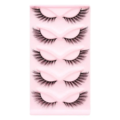 5 Pairs Cat Eye Lashes Faux Mink Eyelashes Natural long Manga Lashes Winged End Eye Elongated Eyelashes Fake Lashes Makeup